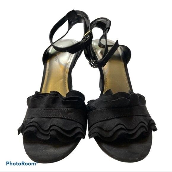 Worthington Black Ruffle Ankle Strap Heels Size 6 - Picture 1 of 7